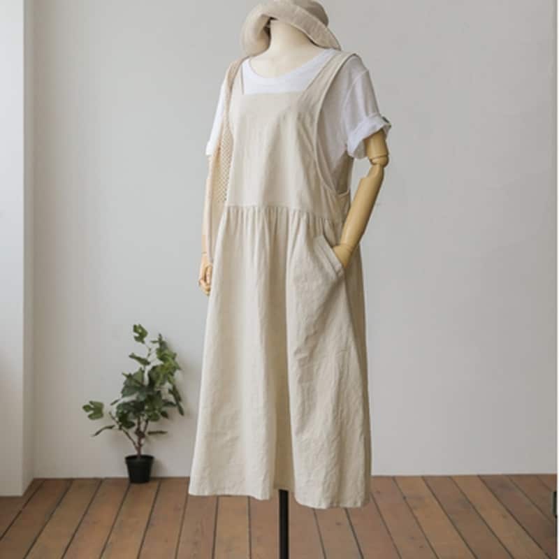 Women's cotton sleeveless dress with pockets, view 5 - MRSLM