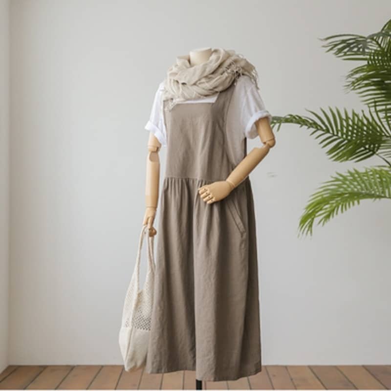 Women's cotton sleeveless dress with pockets, view 4 - MRSLM