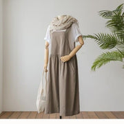 Women's cotton sleeveless dress with pockets, view 3 - MRSLM