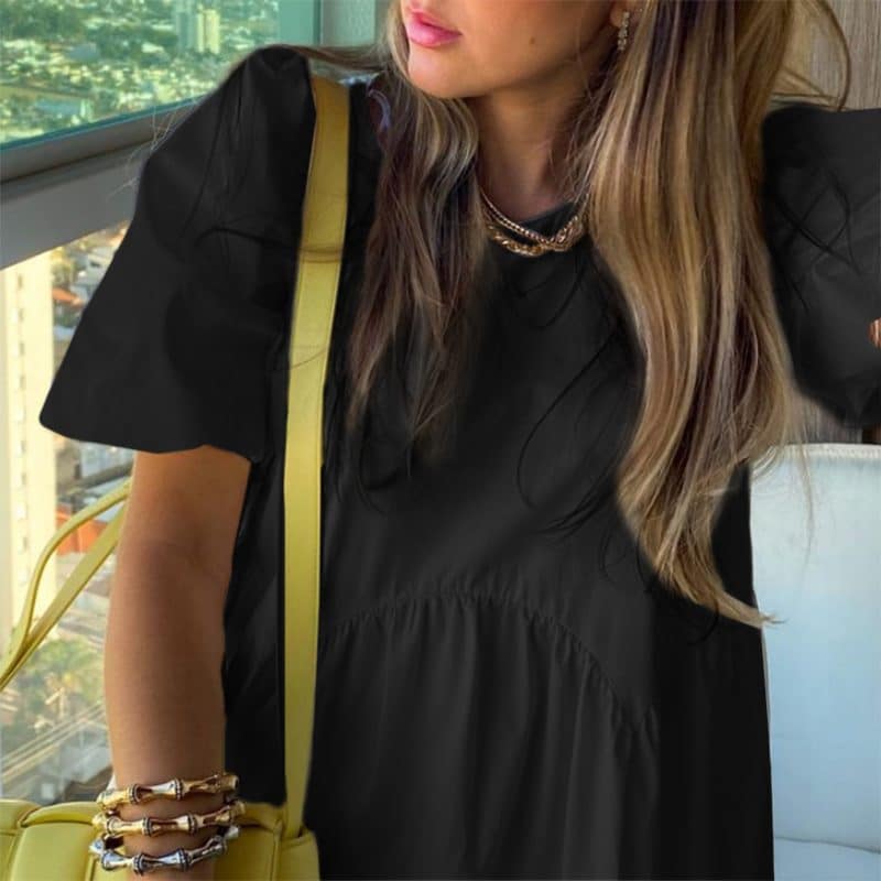 women's casual dress with puff sleeves, view 5 - MRSLM