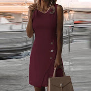women's solid color button design dress, view 3 - MRSLM