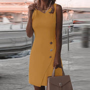 women's solid color button design dress, view 6 - MRSLM