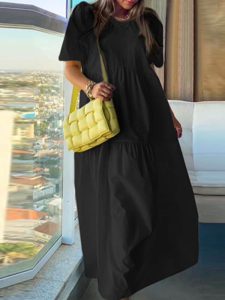 women's casual dress with puff sleeves, view 4 - MRSLM