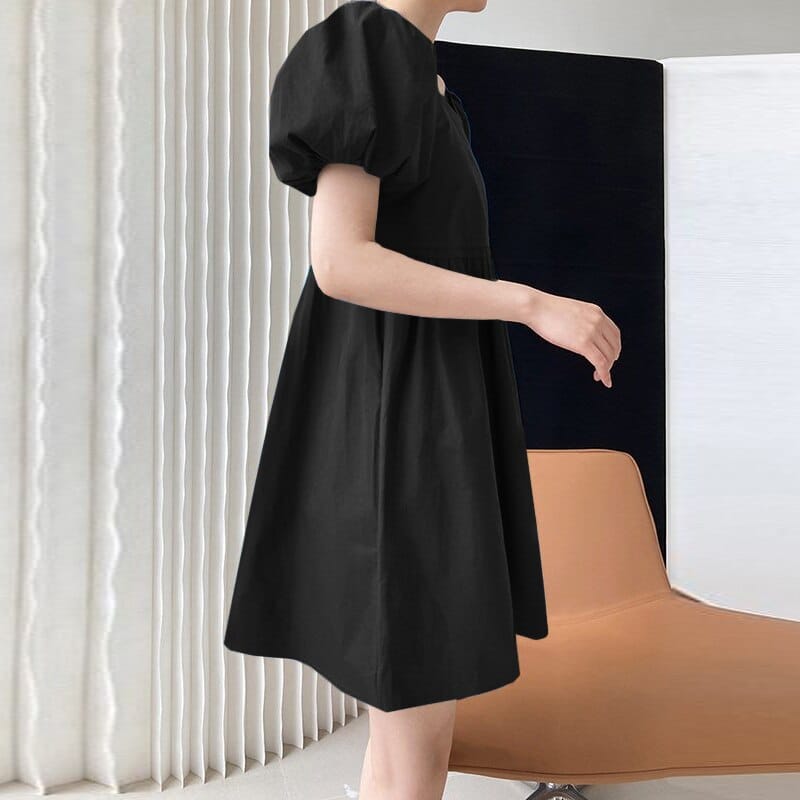 casual short dress with puff sleeves, view 8 - MRSLM