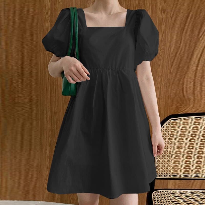 casual short dress with puff sleeves, view 7 - MRSLM