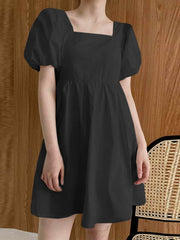 casual short dress with puff sleeves, view 2 - MRSLM
