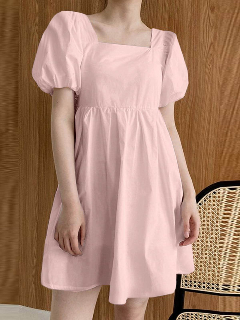 casual short dress with puff sleeves, view 3 - MRSLM