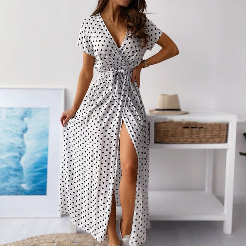 Polka dot maxi dress for women, view 9 - MRSLM