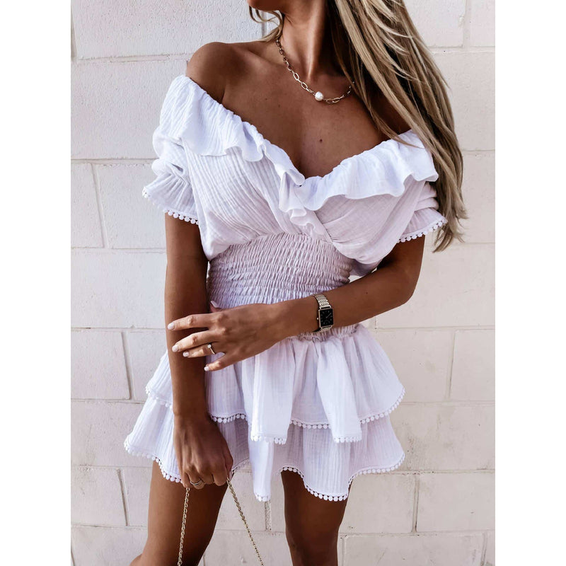 women's short sleeved dress with ruffles - MRSLM