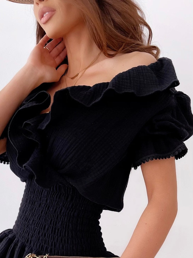 women's short sleeved dress with ruffles, view 5 - MRSLM