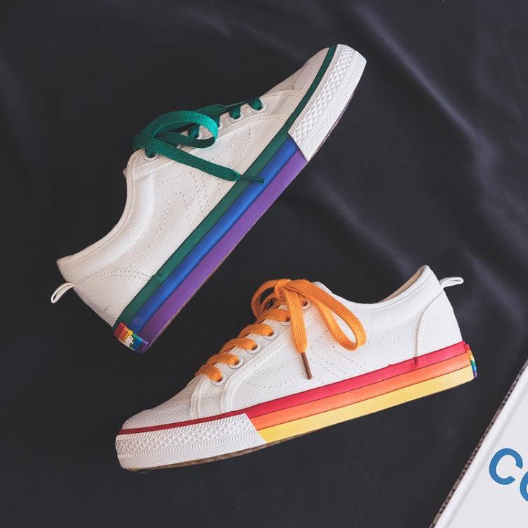 women's rainbow canvas lace-up shoes, view 3 - MRSLM