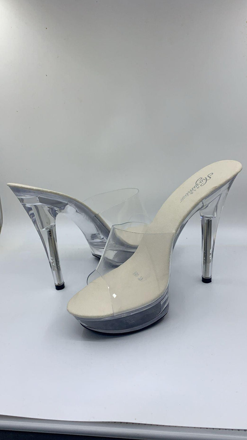 Stiletto platform transparent crystal sandals, view 3 - MRSLM