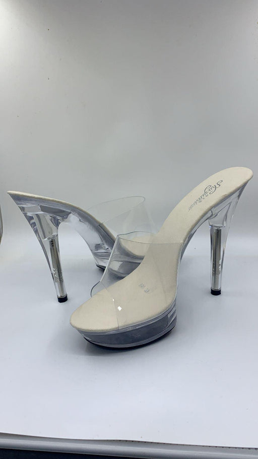 Stiletto platform transparent crystal sandals, view 3 - MRSLM