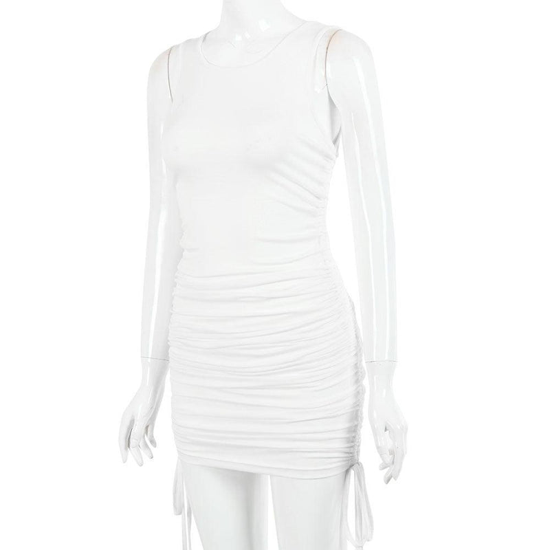 drawstring pleated hip-wrap vest dress, view 11 - MRSLM