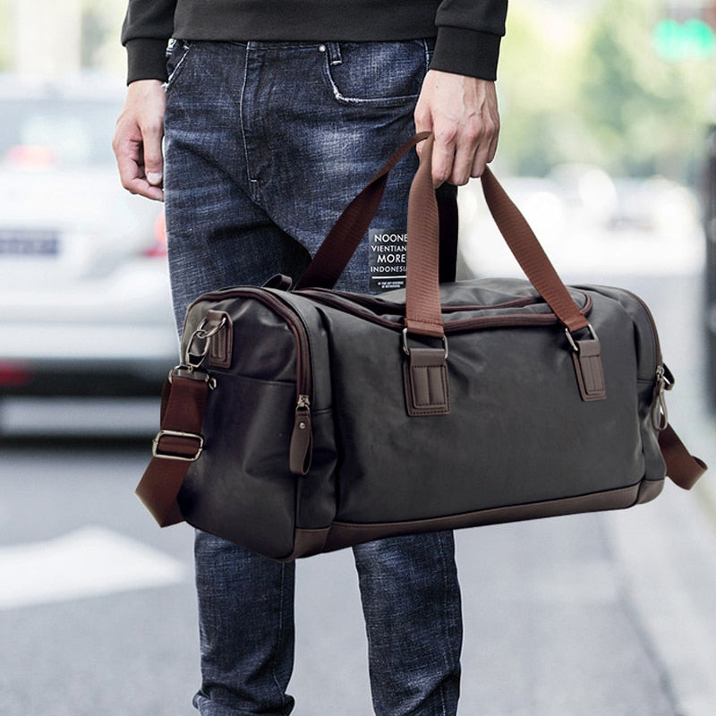 casual pu leather travel duffel bag, view 10 - MRSLM