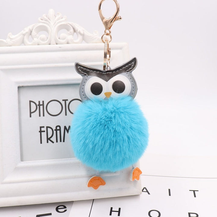 Cute Fur Pompom Owl Shaped Keychain