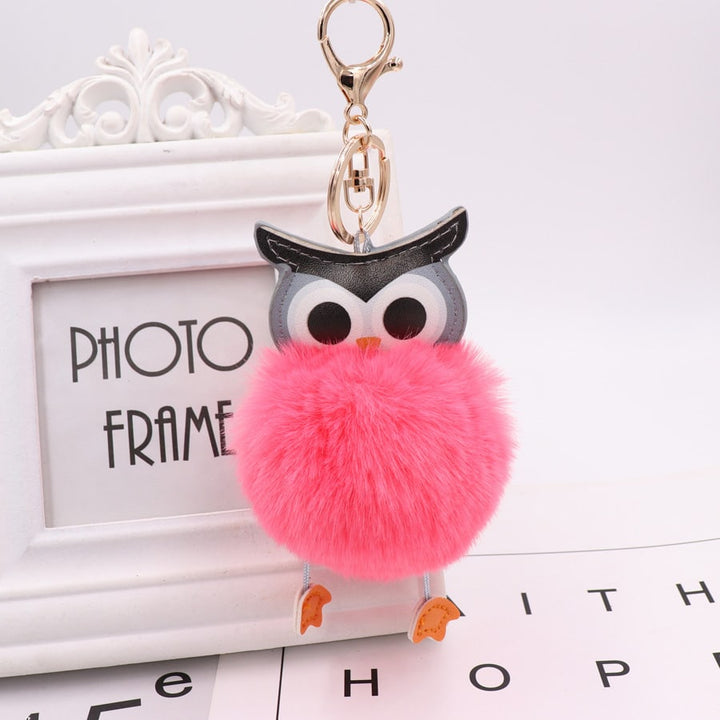 Cute Fur Pompom Owl Shaped Keychain