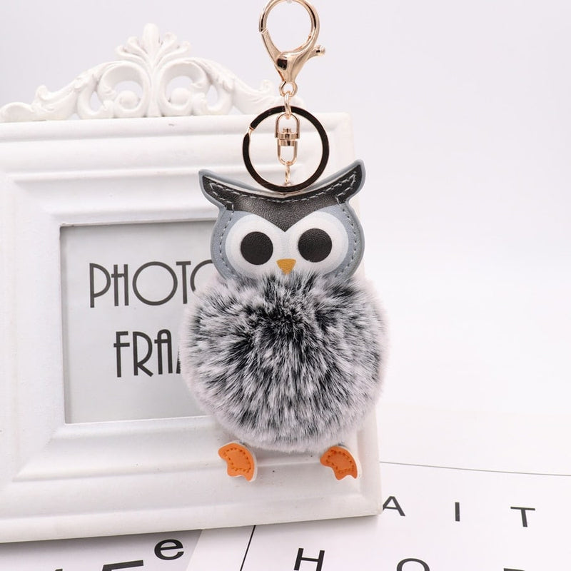 fur pompom owl keychain - MRSLM
