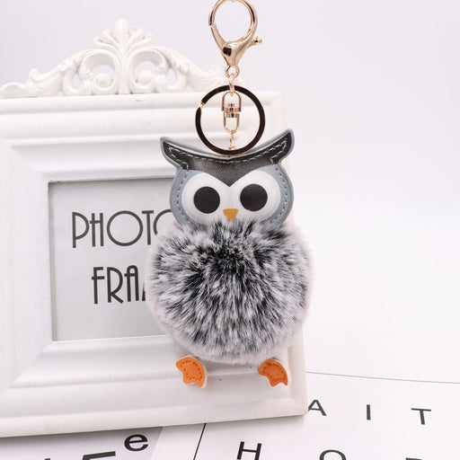 fur pompom owl keychain - MRSLM