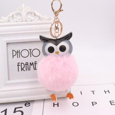 fur pompom owl keychain, view 4 - MRSLM