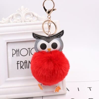 Cute Fur Pompom Owl Shaped Keychain