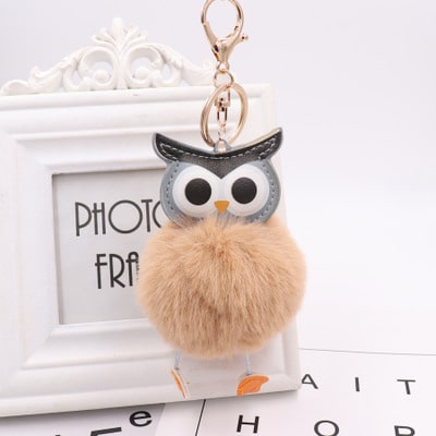 Cute Fur Pompom Owl Shaped Keychain