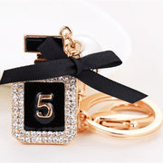 perfume bottle shaped gold keychain, view 3 - MRSLM