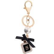 perfume bottle shaped gold keychain, view 2 - MRSLM