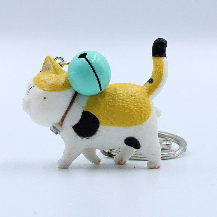 Cartoon Walking Cat Pendant Key Ring with Bell