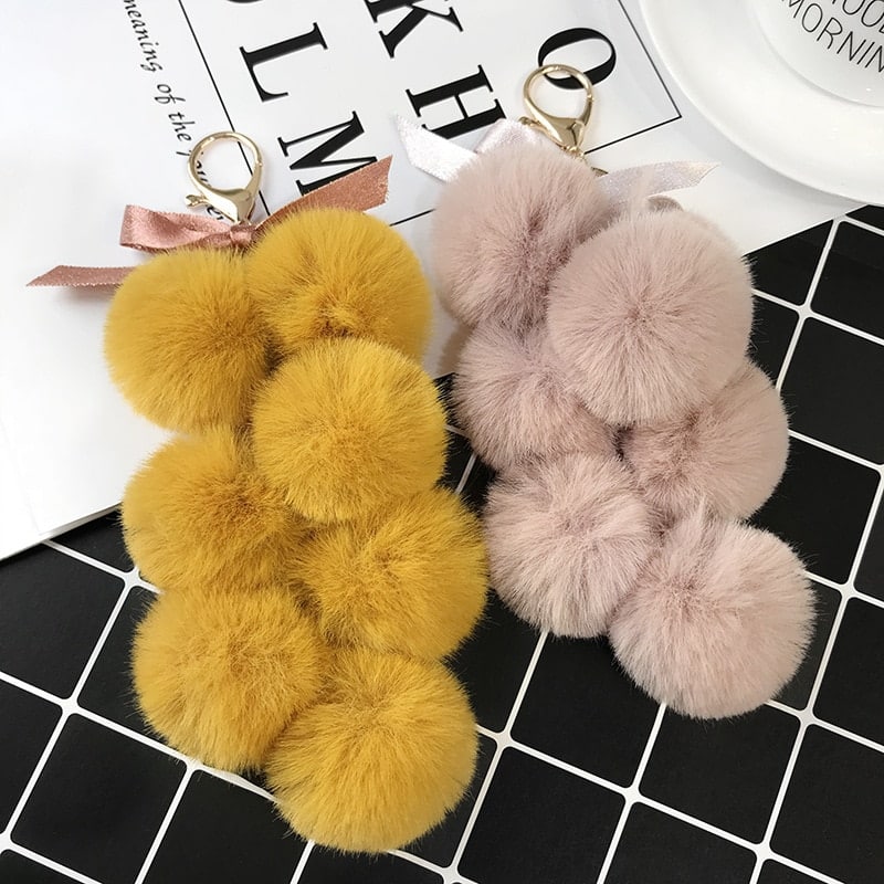 eco fur pom keychain, view 14 - MRSLM