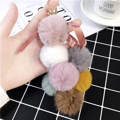 eco fur pom keychain, view 2 - MRSLM