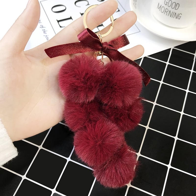eco fur pom keychain, view 3 - MRSLM