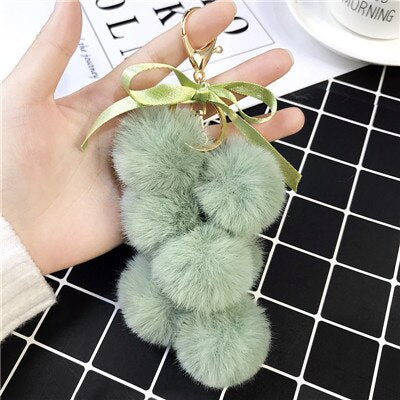 eco fur pom keychain, view 4 - MRSLM