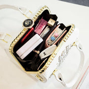 rhinestone snake print lock shoulder bag, view 2 - MRSLM