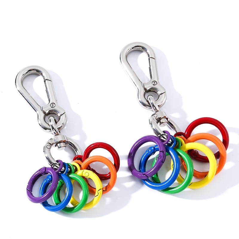 colorful round metal hook keychain, view 4 - MRSLM