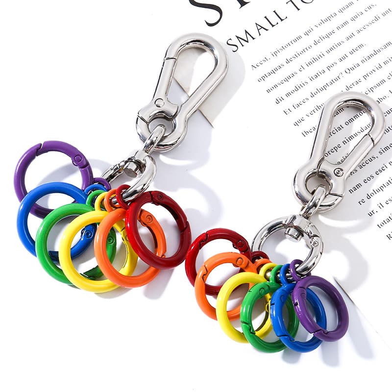 colorful round metal hook keychain, view 5 - MRSLM