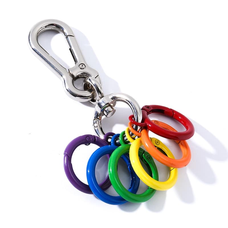 colorful round metal hook keychain, view 3 - MRSLM
