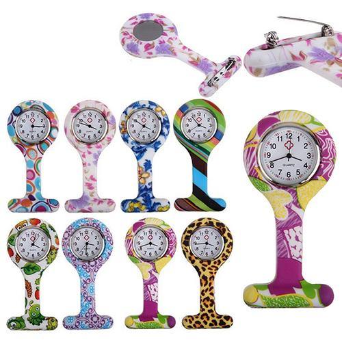 Fashion Patterned Silicone Nurses Brooch Tunic Fob Pocket Watch Stainless Dial - MRSLM