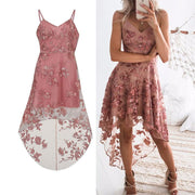 Sling irregular lace stitching dress, pink, view 2 - MRSLM