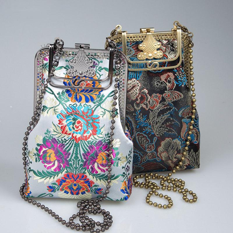 Fabric crossbody phone bag butterfly flowers, view 5 - MRSLM