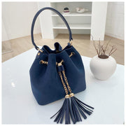 women's plush drawstring bucket bag, view 3 - MRSLM