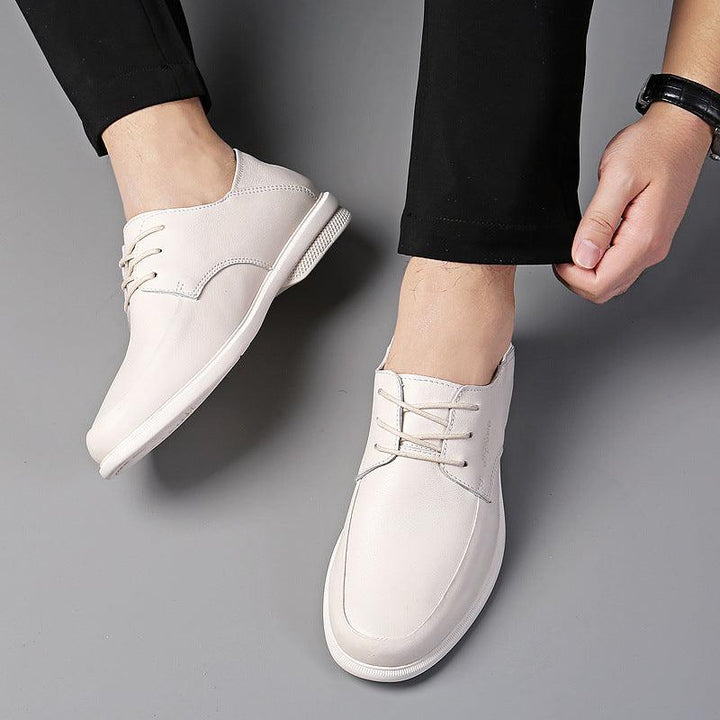 Business Dress Casual Leather Shoes Men's Korean Fashion British Youth Soft Leather Pointed Black Inner Height - MRSLM