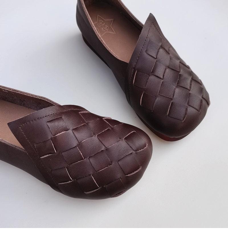 leather woven retro women's shoes - MRSLM
