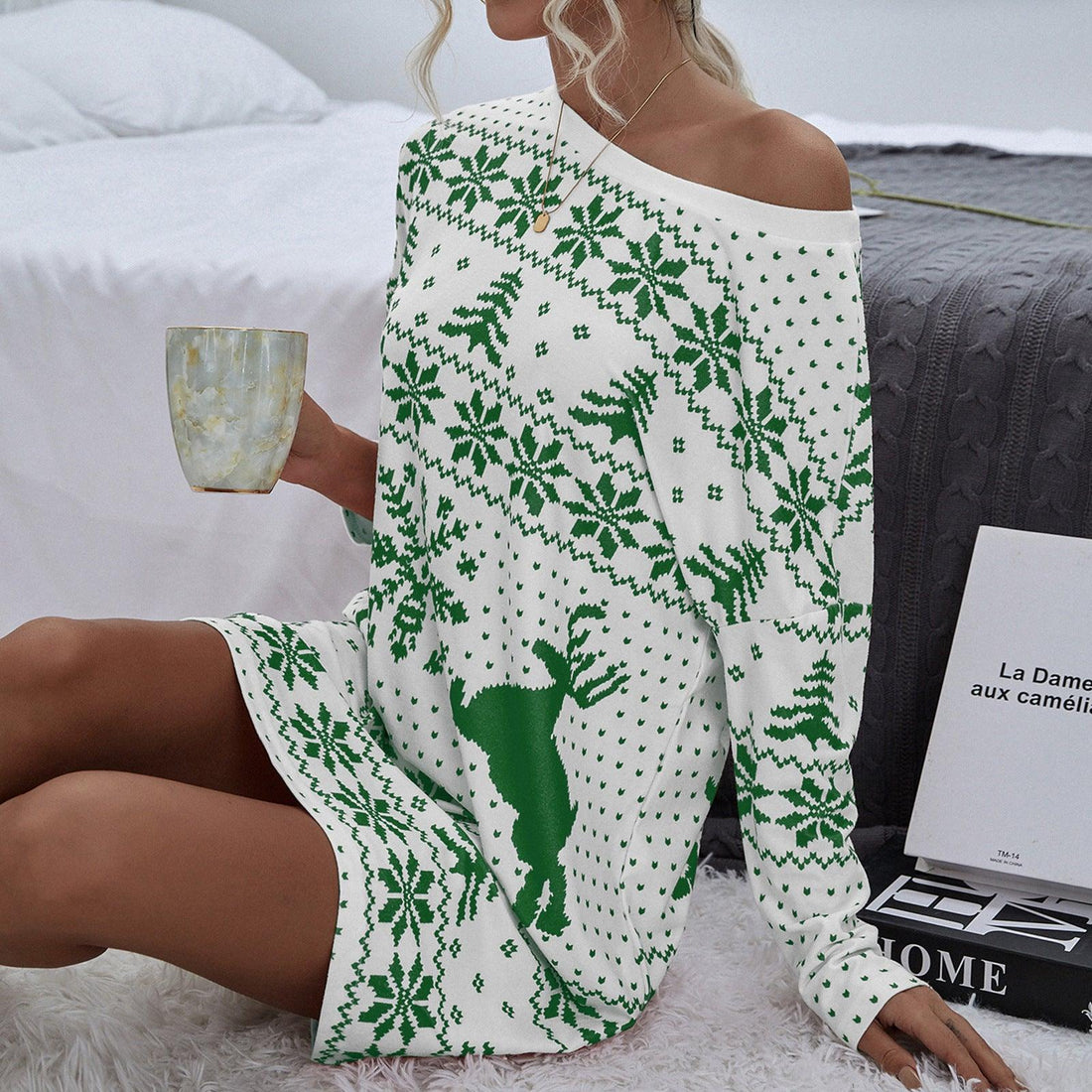 Fashionable Christmas Printed Knit Dress
