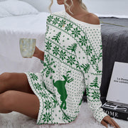 christmas printed knit dress, view 2 - MRSLM