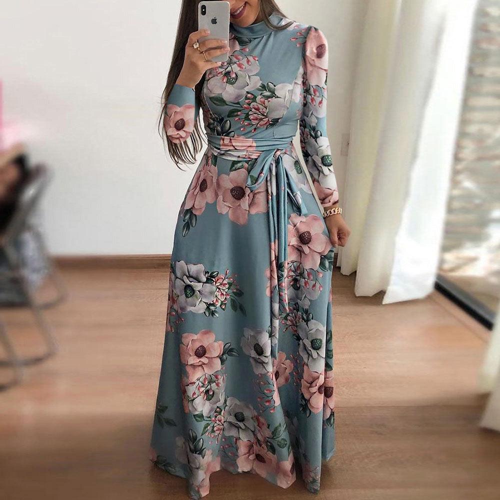 Flower Print Short-sleeved Big Dress Women