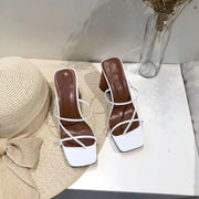 leather thin strap block heel sandals, view 4 - MRSLM