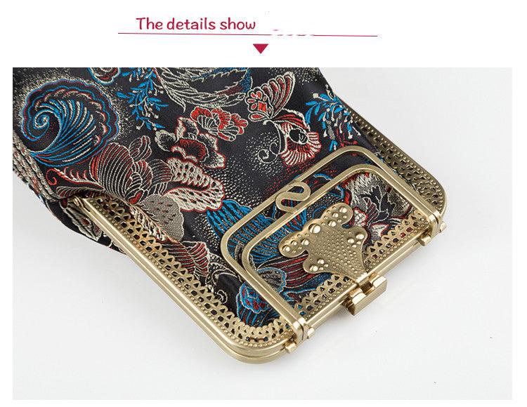 Fabric crossbody phone bag butterfly flowers, view 3 - MRSLM