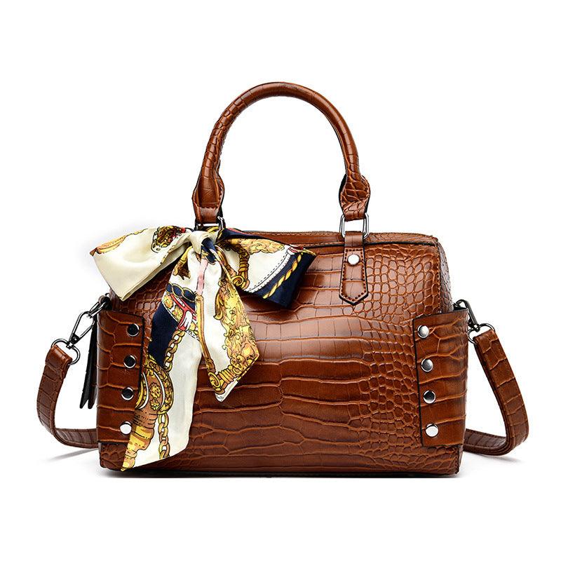 retro crocodile pattern tote shoulder bag, view 7 - MRSLM