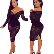 deep v-neck long sleeved dress, view 3 - MRSLM